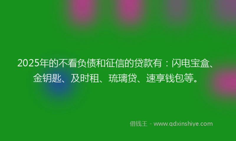 2025年的不看负债和征信的贷款有：闪电宝盒、金钥匙、及时租、琉璃贷、速享钱包等。