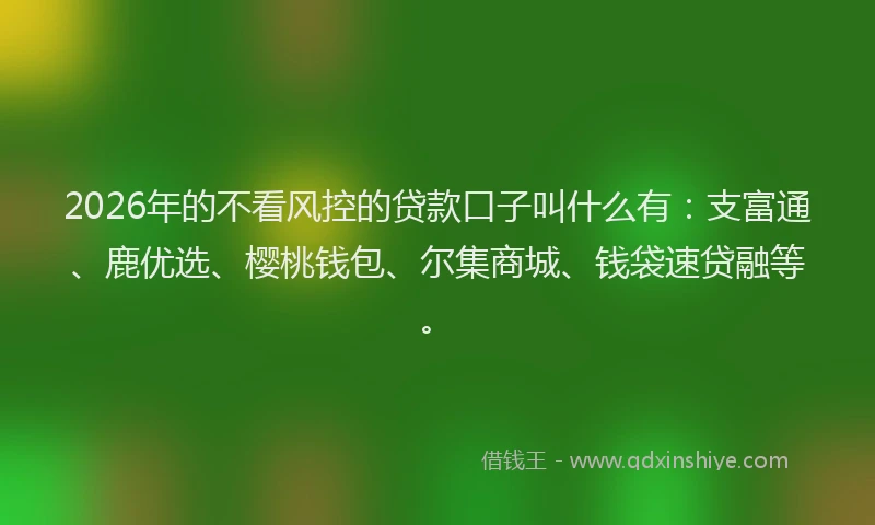 2026年的不看风控的贷款口子叫什么有：支富通、鹿优选、樱桃钱包、尔集商城、钱袋速贷融等。