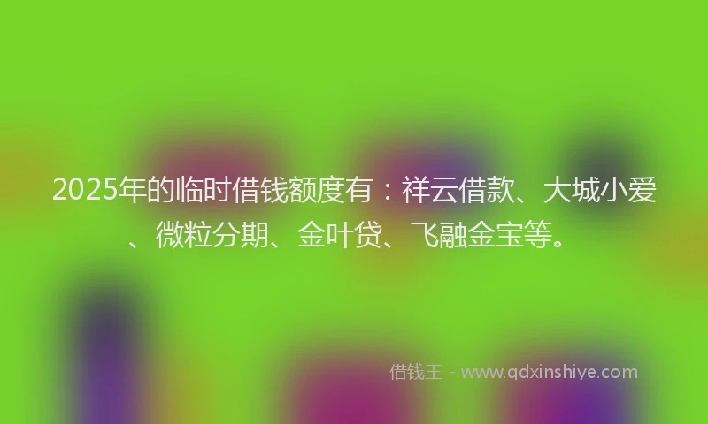 2025年的临时借钱额度有：祥云借款、大城小爱、微粒分期、金叶贷、飞融金宝等。