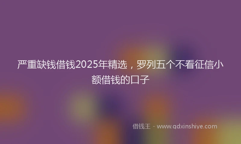 严重缺钱借钱2025年精选，罗列五个不看征信小额借钱的口子