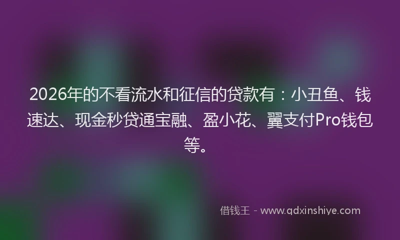 2026年的不看流水和征信的贷款有：小丑鱼、钱速达、现金秒贷通宝融、盈小花、翼支付Pro钱包等。