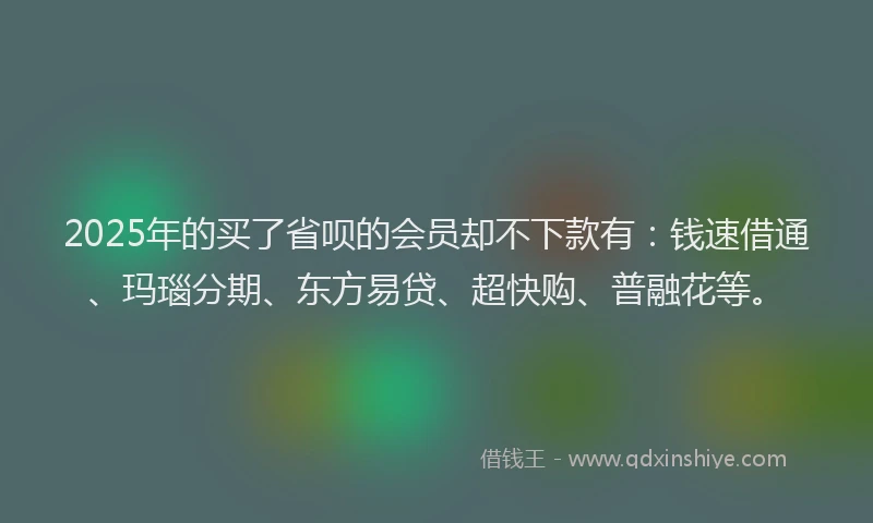 2025年的买了省呗的会员却不下款有：钱速借通、玛瑙分期、东方易贷、超快购、普融花等。