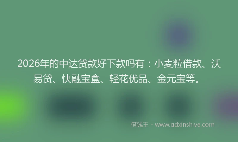 2026年的中达贷款好下款吗有：小麦粒借款、沃易贷、快融宝盒、轻花优品、金元宝等。