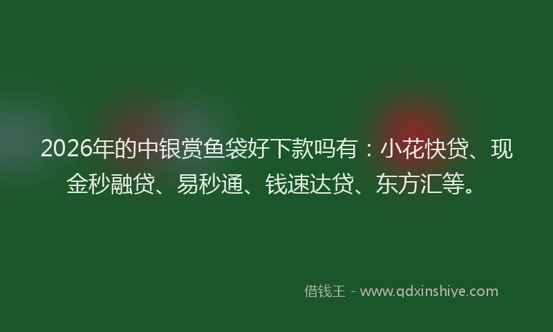2026年的中银赏鱼袋好下款吗有:小花快贷、现金秒融贷、易秒通、钱速达贷、东方汇等。