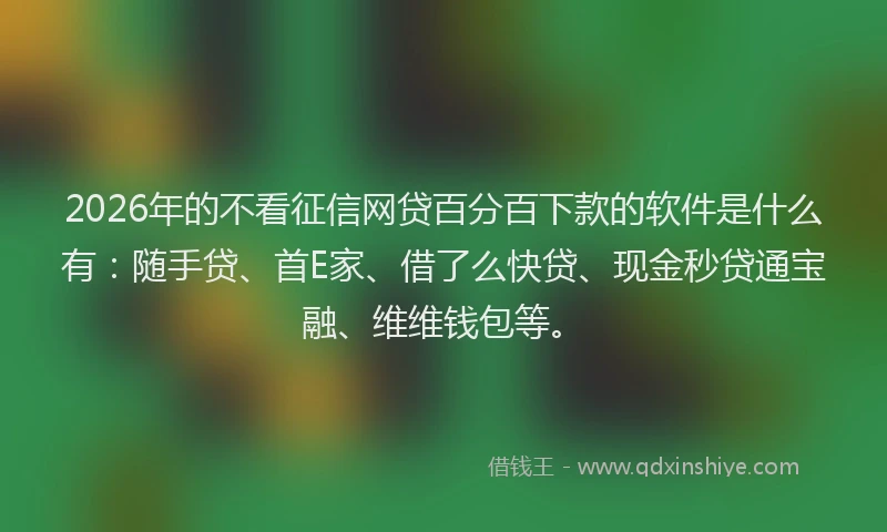 2026年的不看征信网贷百分百下款的软件是什么有：随手贷、首E家、借了么快贷、现金秒贷通宝融、维维钱包等。