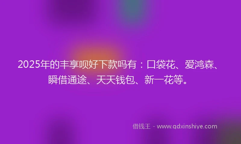 2025年的丰享呗好下款吗有：口袋花、爱鸿森、瞬借通途、天天钱包、新一花等。
