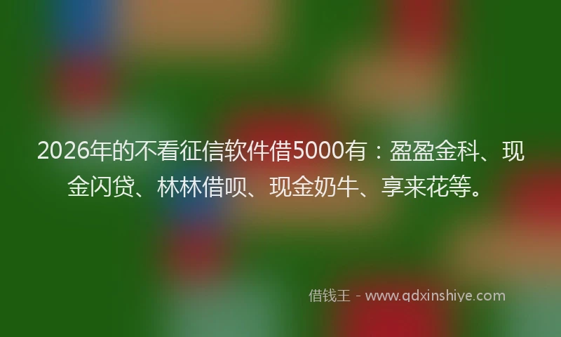 2026年的不看征信软件借5000有：盈盈金科、现金闪贷、林林借呗、现金奶牛、享来花等。
