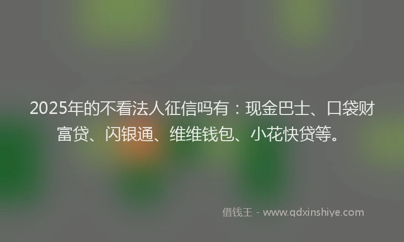 2025年的不看法人征信吗有：现金巴士、口袋财富贷、闪银通、维维钱包、小花快贷等。