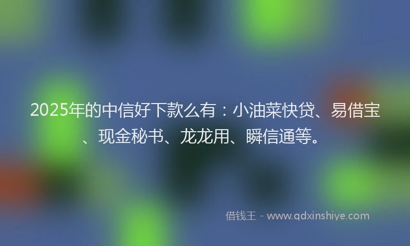 2025年的中信好下款么有：小油菜快贷、易借宝、现金秘书、龙龙用、瞬信通等。