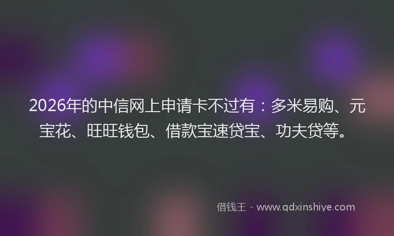 2026年的中信网上申请卡不过有：多米易购、元宝花、旺旺钱包、借款宝速贷宝、功夫贷等。