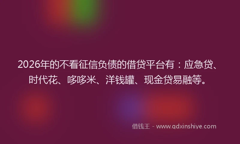 2026年的不看征信负债的借贷平台有:应急贷、时代花、哆哆米、洋钱罐、现金贷易融等。