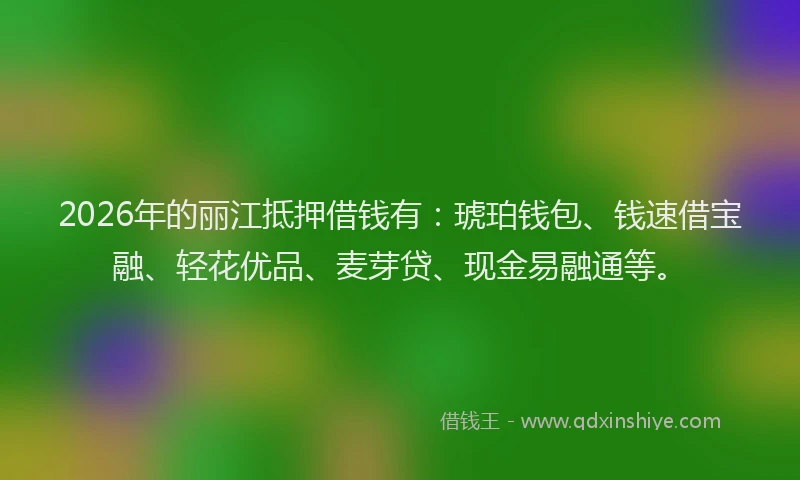 2026年的丽江抵押借钱有：琥珀钱包、钱速借宝融、轻花优品、麦芽贷、现金易融通等。
