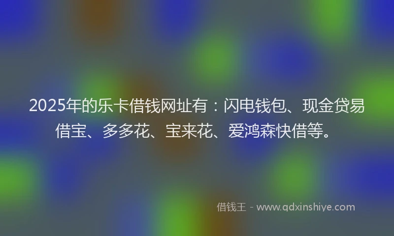 2025年的乐卡借钱网址有:闪电钱包、现金贷易借宝、多多花、宝来花、爱鸿森快借等。
