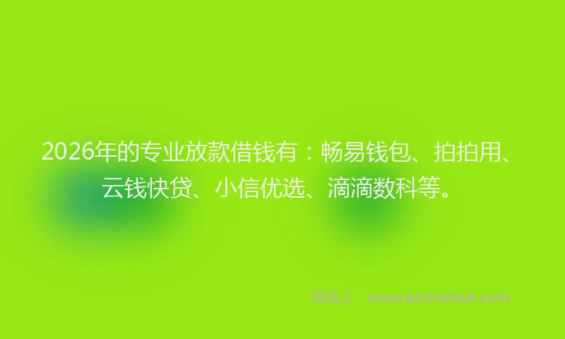 2026年的专业放款借钱有:畅易钱包、拍拍用、云钱快贷、小信优选、滴滴数科等。