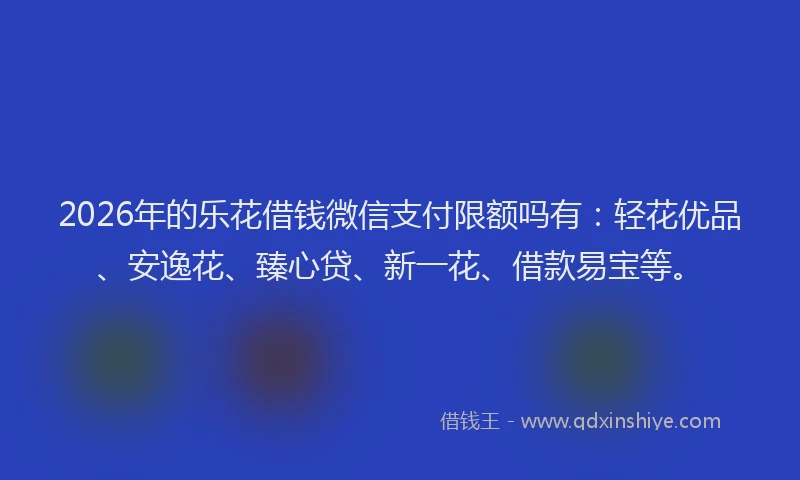 2026年的乐花借钱微信支付限额吗有：轻花优品、安逸花、臻心贷、新一花、借款易宝等。