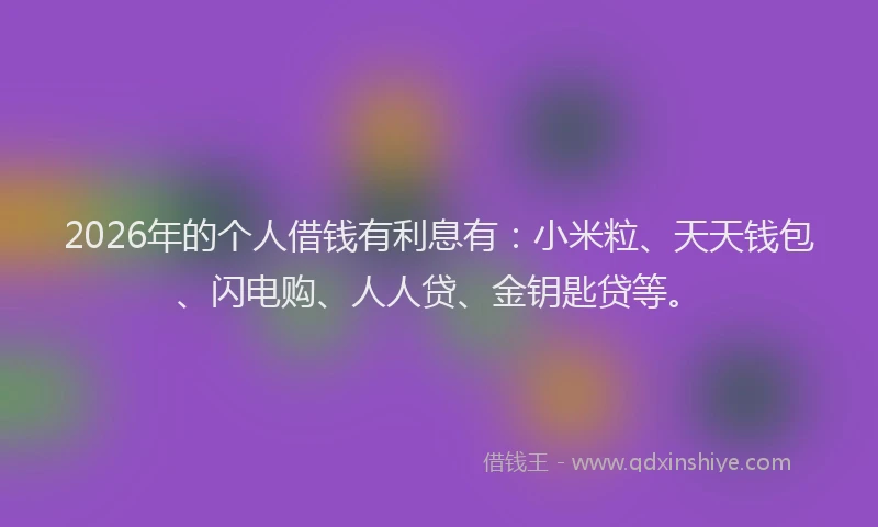 2026年的个人借钱有利息有:小米粒、天天钱包、闪电购、人人贷、金钥匙贷等。