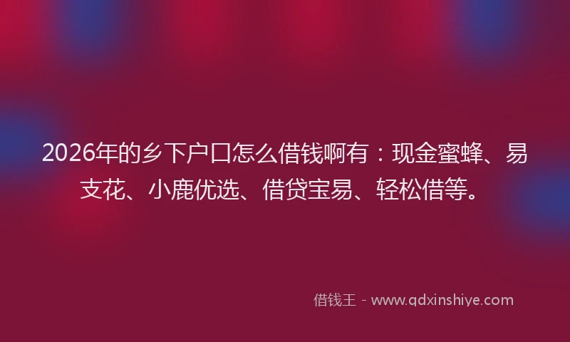 2026年的乡下户口怎么借钱啊有:现金蜜蜂、易支花、小鹿优选、借贷宝易、轻松借等。