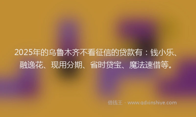 2025年的乌鲁木齐不看征信的贷款有：钱小乐、融逸花、现用分期、省时贷宝、魔法速借等。