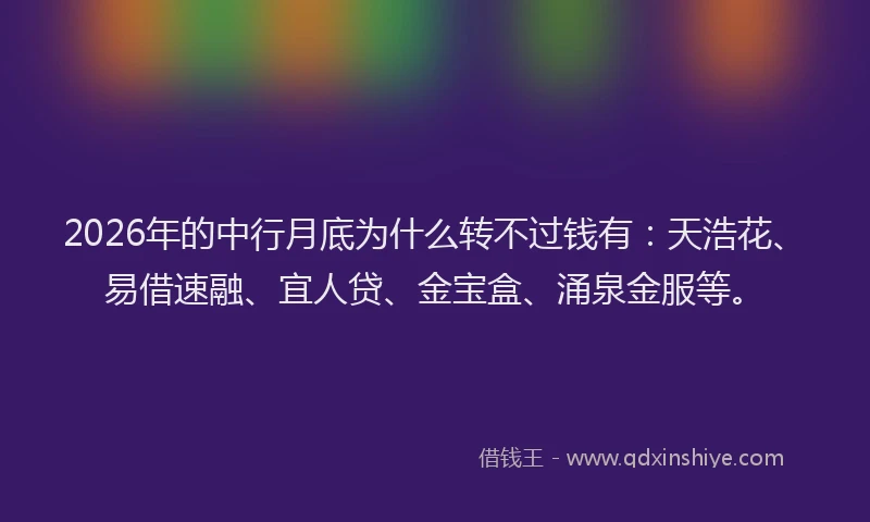 2026年的中行月底为什么转不过钱有:天浩花、易借速融、宜人贷、金宝盒、涌泉金服等。