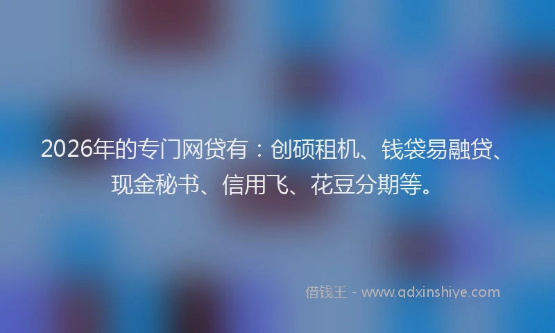 2026年的专门网贷有：创硕租机、钱袋易融贷、现金秘书、信用飞、花豆分期等。