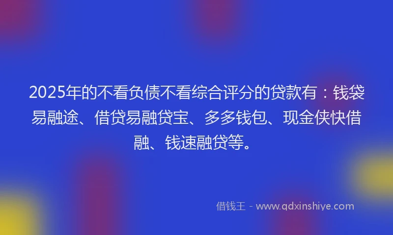2025年的不看负债不看综合评分的贷款有：钱袋易融途、借贷易融贷宝、多多钱包、现金侠快借融、钱速融贷等。