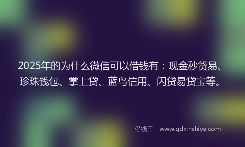 2025年的为什么微信可以借钱有：现金秒贷易、珍珠钱包、掌上贷、蓝鸟信用、闪贷易贷宝等。