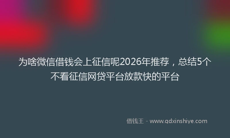 为啥微信借钱会上征信呢2026年推荐，总结5个不看征信网贷平台放款快的平台