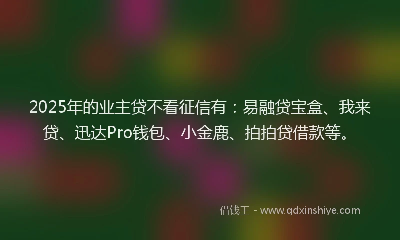 2025年的业主贷不看征信有：易融贷宝盒、我来贷、迅达Pro钱包、小金鹿、拍拍贷借款等。
