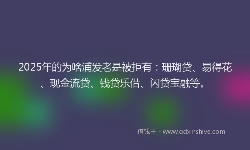 2025年的为啥浦发老是被拒有：珊瑚贷、易得花、现金流贷、钱贷乐借、闪贷宝融等。