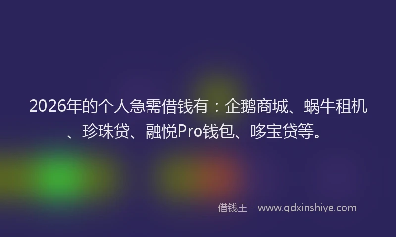 2026年的个人急需借钱有:企鹅商城、蜗牛租机、珍珠贷、融悦Pro钱包、哆宝贷等。