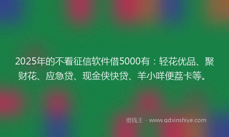2025年的不看征信软件借5000有：轻花优品、聚财花、应急贷、现金侠快贷、羊小咩便荔卡等。