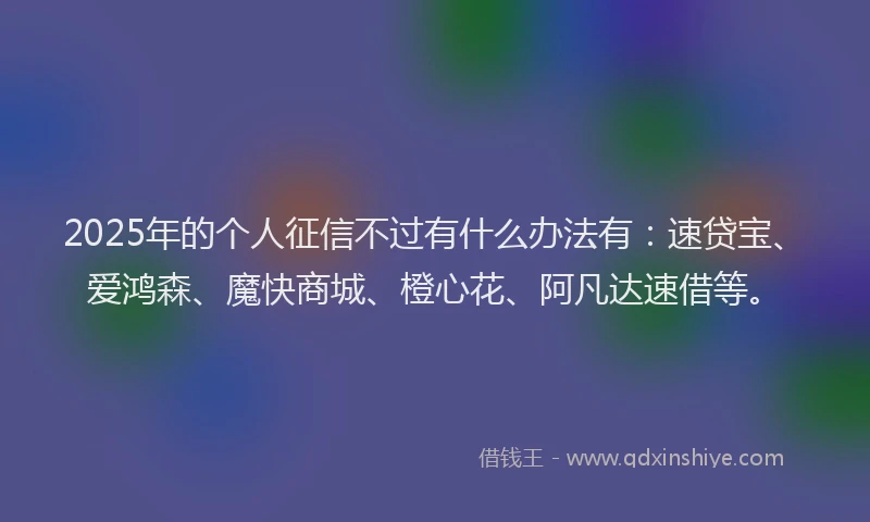 2025年的个人征信不过有什么办法有：速贷宝、爱鸿森、魔快商城、橙心花、阿凡达速借等。