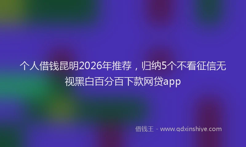 个人借钱昆明2026年推荐，归纳5个不看征信无视黑白百分百下款网贷app