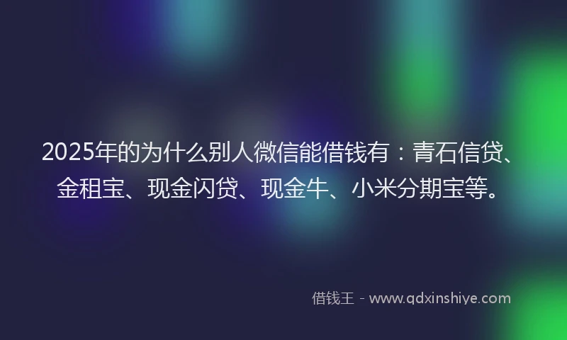 2025年的为什么别人微信能借钱有：青石信贷、金租宝、现金闪贷、现金牛、小米分期宝等。