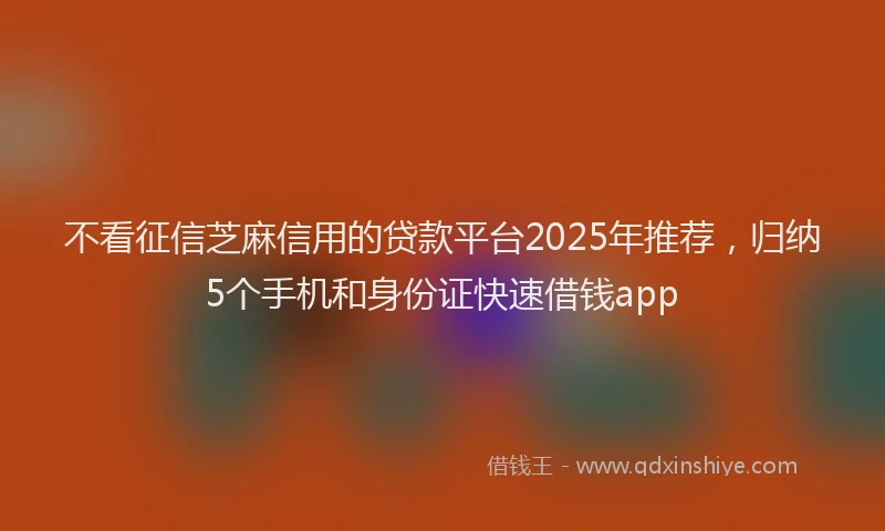 不看征信芝麻信用的贷款平台2025年推荐，归纳5个手机和身份证快速借钱app