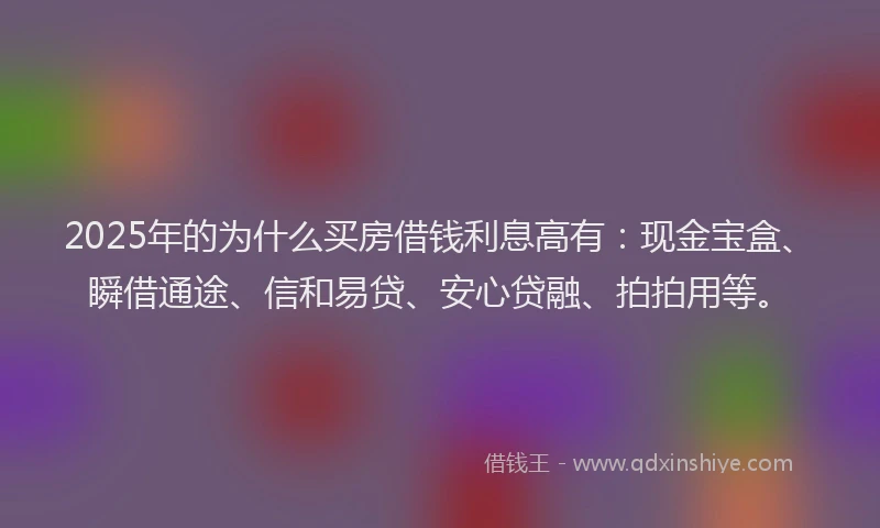 2025年的为什么买房借钱利息高有：现金宝盒、瞬借通途、信和易贷、安心贷融、拍拍用等。