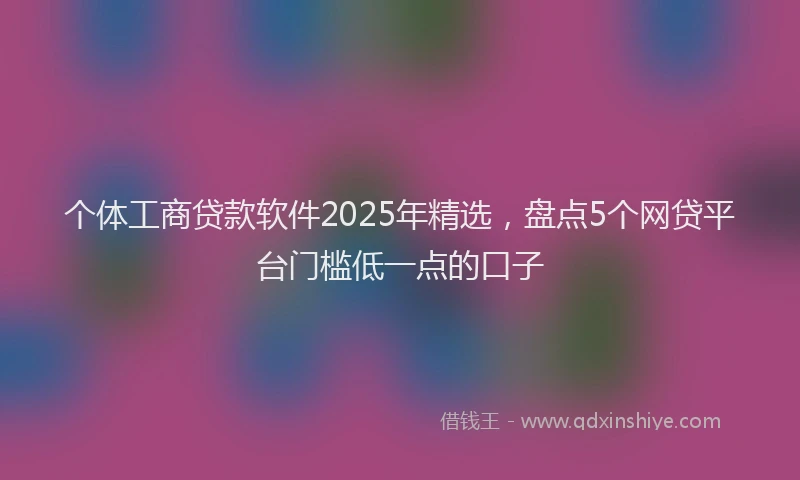 个体工商贷款软件2025年精选，盘点5个网贷平台门槛低一点的口子