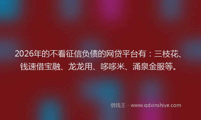 2026年的不看征信负债的网贷平台有：三枝花、钱速借宝融、龙龙用、哆哆米、涌泉金服等。