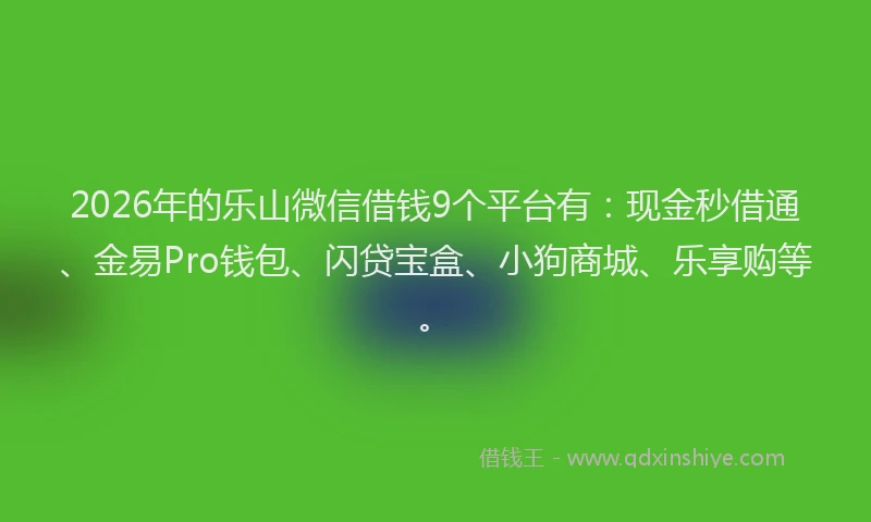 2026年的乐山微信借钱9个平台有：现金秒借通、金易Pro钱包、闪贷宝盒、小狗商城、乐享购等。