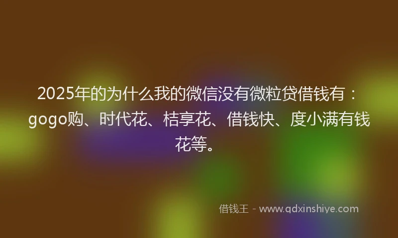 2025年的为什么我的微信没有微粒贷借钱有:gogo购、时代花、桔享花、借钱快、度小满有钱花等。