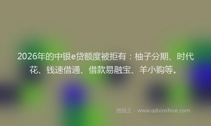 2026年的中银e贷额度被拒有：柚子分期、时代花、钱速借通、借款易融宝、羊小购等。