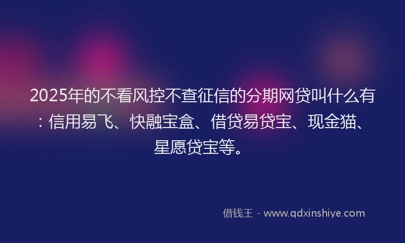 2025年的不看风控不查征信的分期网贷叫什么有：信用易飞、快融宝盒、借贷易贷宝、现金猫、星愿贷宝等。