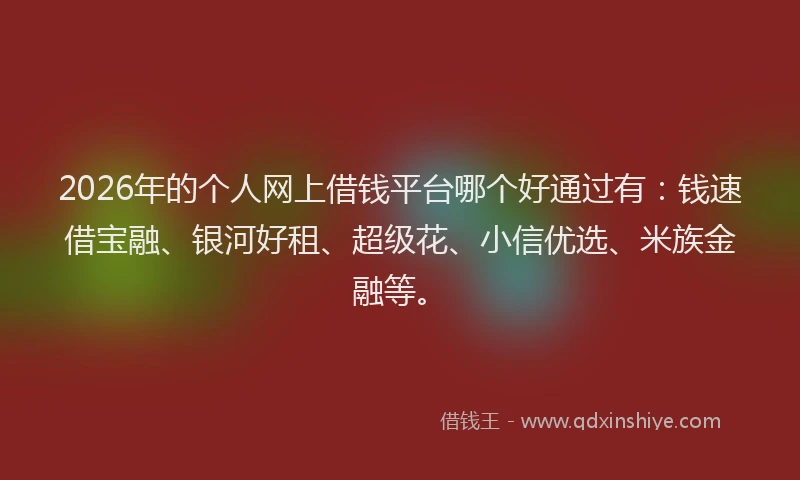 2026年的个人网上借钱平台哪个好通过有:钱速借宝融、银河好租、超级花、小信优选、米族金融等。