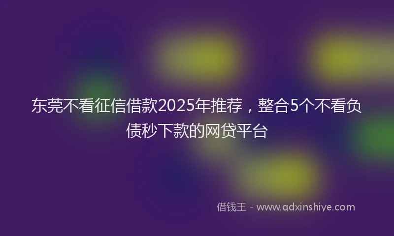 东莞不看征信借款2025年推荐,整合5个不看负债秒下款的网贷平台