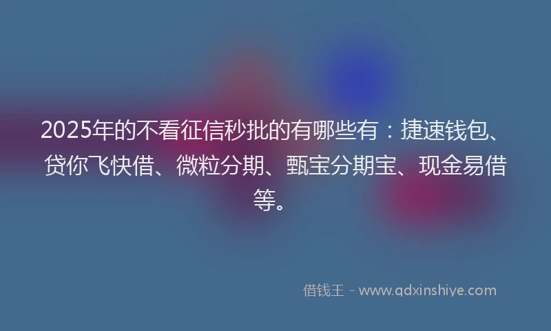 2025年的不看征信秒批的有哪些有：捷速钱包、贷你飞快借、微粒分期、甄宝分期宝、现金易借等。