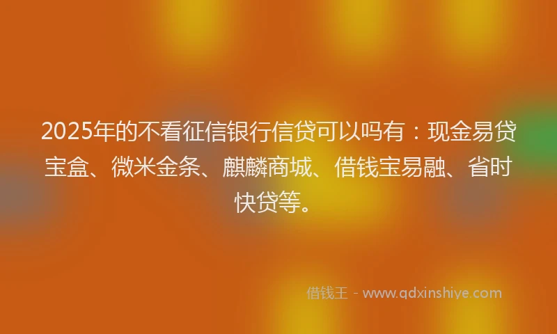 2025年的不看征信银行信贷可以吗有：现金易贷宝盒、微米金条、麒麟商城、借钱宝易融、省时快贷等。