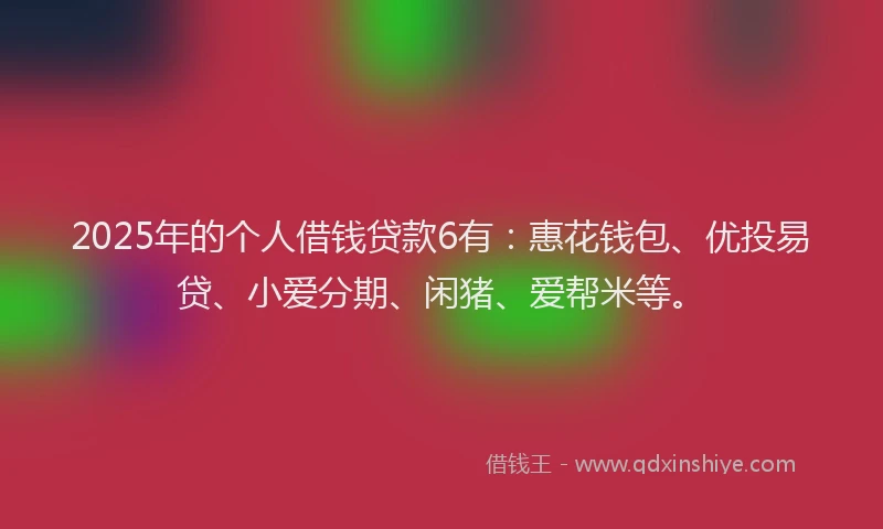 2025年的个人借钱贷款6有：惠花钱包、优投易贷、小爱分期、闲猪、爱帮米等。