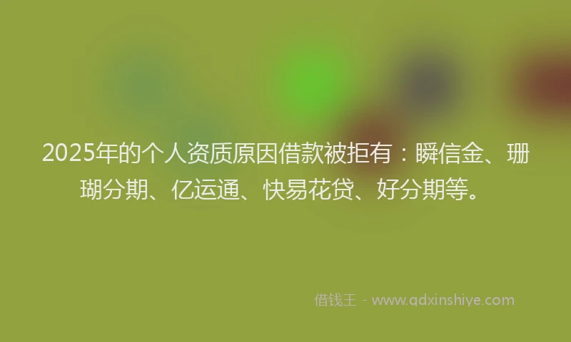 2025年的个人资质原因借款被拒有：瞬信金、珊瑚分期、亿运通、快易花贷、好分期等。