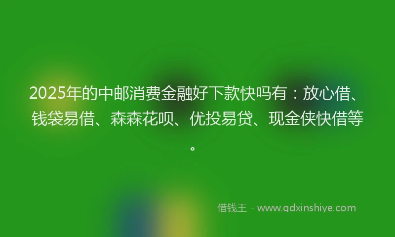 2025年的中邮消费金融好下款快吗有：放心借、钱袋易借、森森花呗、优投易贷、现金侠快借等。