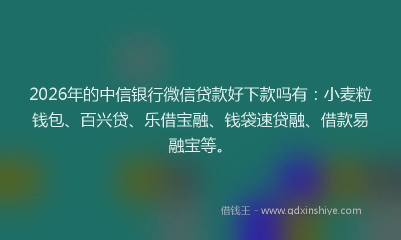2026年的中信银行微信贷款好下款吗有：小麦粒钱包、百兴贷、乐借宝融、钱袋速贷融、借款易融宝等。